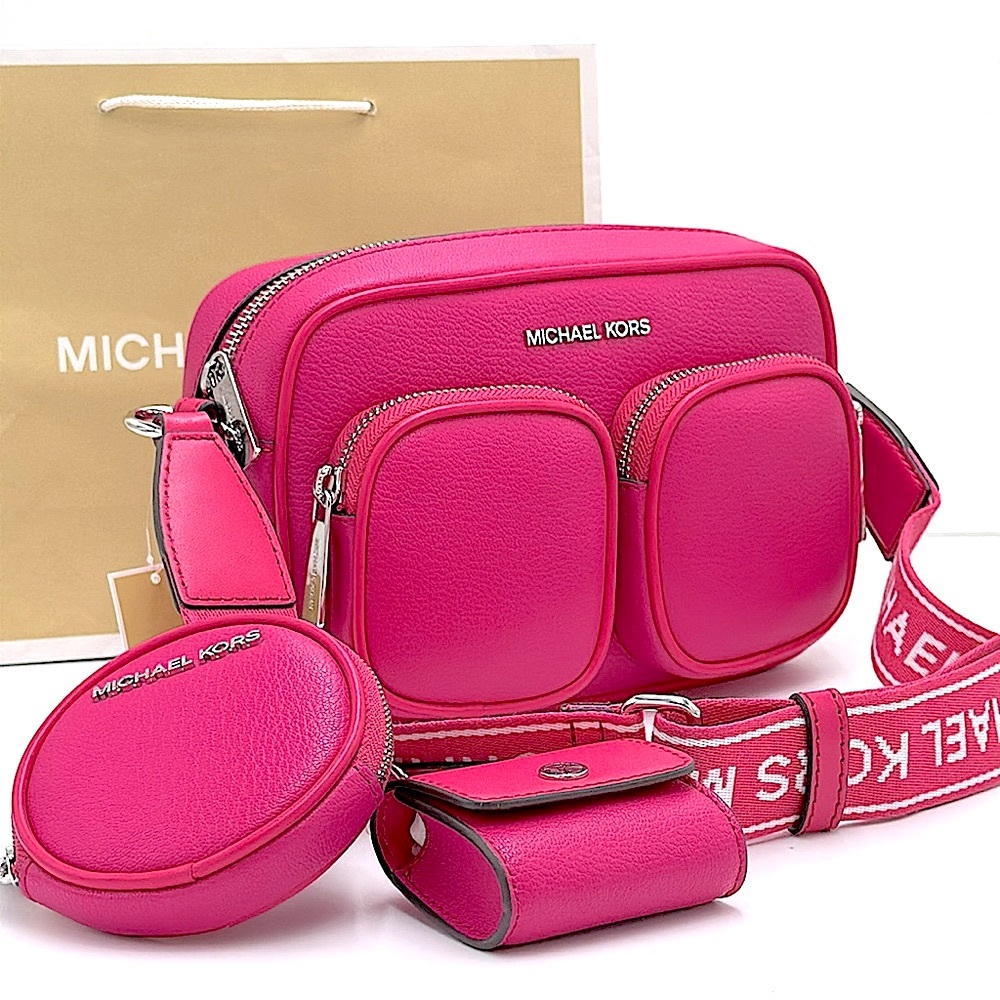 Michael Kors Jet Set Leather Medium Crossbody Bag with Case for Apple Airpods Pr
